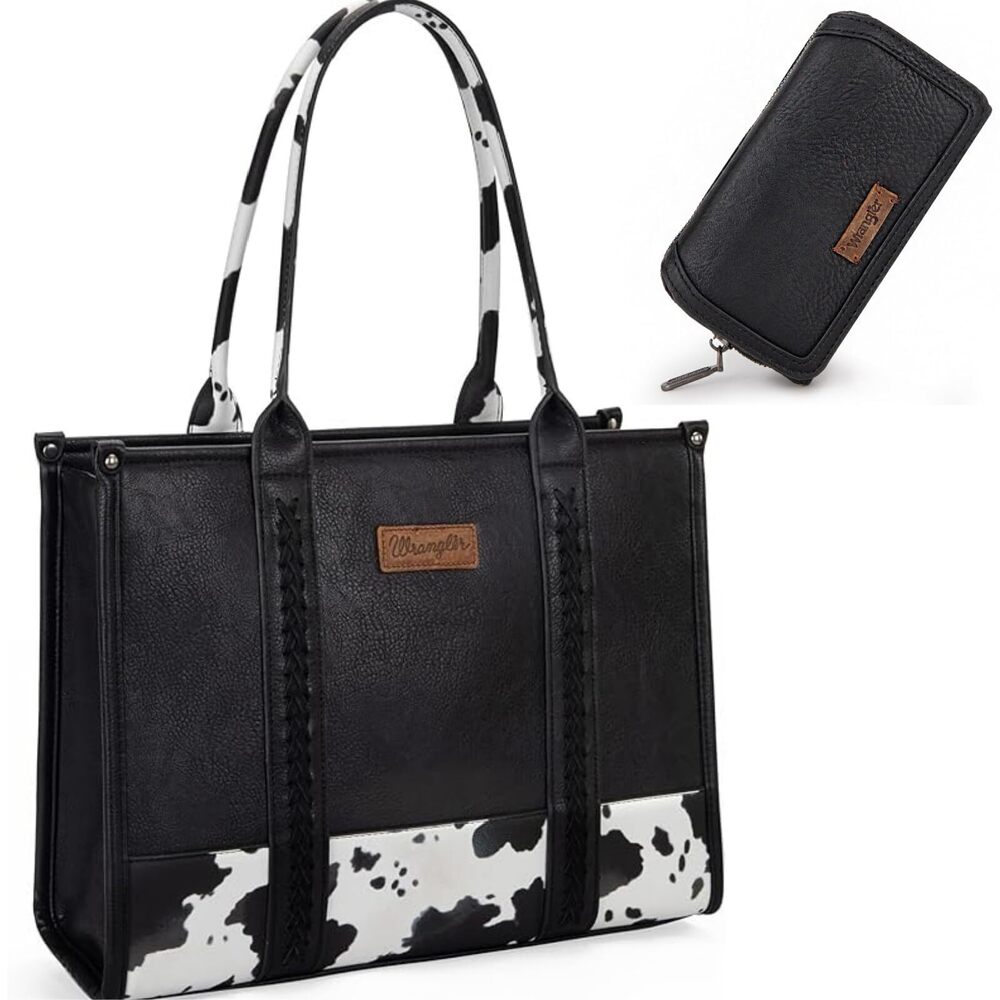 7470 Wrangler Cow Print Top Handle Handbags and RFID Minimalist Wallet